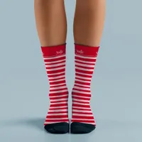 Pink Red Stripe Name Hand Drawn Quirky Christmas Socks