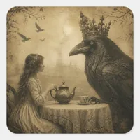 Fantasy Child and a Royal Raven Tea Party  Square Sticker