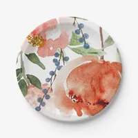 Bridal Shower Fun Orange Dusty Blue Peony Dessert Paper Plates