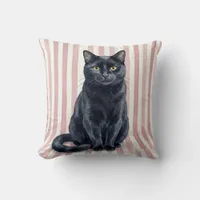 Black Cat Watercolor Throw Pillow