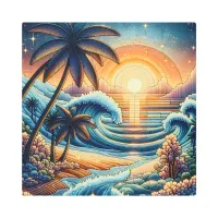 Mosaic Ai Art | Ocean Sunset and Palm Trees