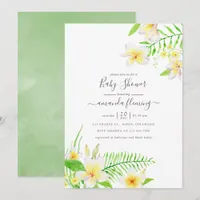 Exotic Watercolor Frangipani Floral Baby Shower Invitation