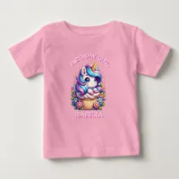 Cute Unicorn & Cupcake Personalized Birthday Girl Baby T-Shirt