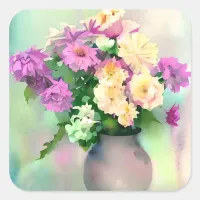 Pretty Watercolor Flowers in Vase Square Sticker