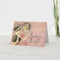 Vintage Victorian Woman Happy Birthday Card