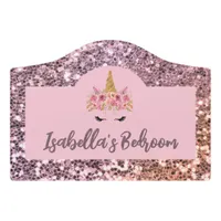 Pink Unicorn Floral Glitter Monogram Door Sign