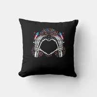 Skeleton Hand Heart USA Patriotic American Bold  Throw Pillow