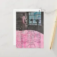 Vintage Man Thinking and Planning as he Looks Out  Postcard