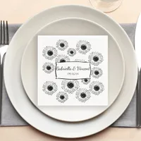 Black and White Scattered Sunflowers Wedding  Napkins