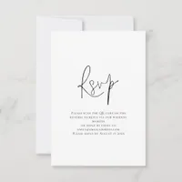 Minimalist Script QR Code Black White Wedding RSVP Card