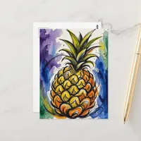 Pineapple Fruit Watercolor Doodle Postcard