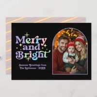 Pastel Pop Modern Retro Christmas Family Photo Holiday Card
