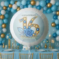 Dazzling Sapphire Gold Gemstone Blue Rose Sweet 16 Balloon