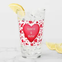 Red Confetti Hearts Personalized  Glass