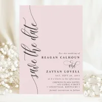 Blush Pink Simple Modern Script Save The Date