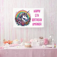 Colorful Unicorn and Rainbow Personalized Birthday Banner