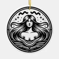 Horoscope Sign Aquarius Symbol and Traits Ceramic Ornament