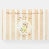 Peek a Boo Vintage Baby Boy Yellow Baby Shower Guest Book