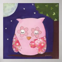 A Pink Owl's Summer Night In The Tree Poster