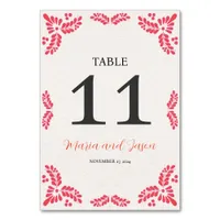 Mexican Talavera Orange Floral Minimalist Wedding Table Number