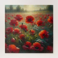 Pretty Red Poppy Field on a Summer Day Jigsaw Puzzle