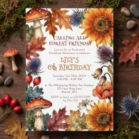 Fall Enchanted Forest Mushroom Sunflower Birthday Invitation