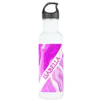 Personalized Pink and White Marble Fluid Art  Stainless Steel Water Bottle