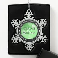 Elegant 20th 38th 55th Emerald Wedding Anniversary Snowflake Pewter Christmas Ornament