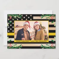 Dispatcher 911 Christmas Custom Photo Gold Flag Holiday Card