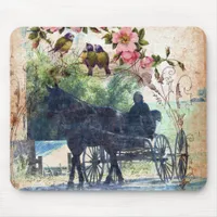 Amish Horse and Buggy Birdie Texture Mouse Pad
