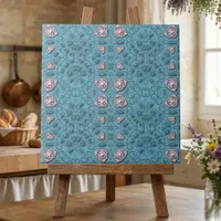Modern Pastel Blue and Pink Floral Damask Ceramic Tile