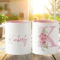 Pink Illustrated Floral Name Mug