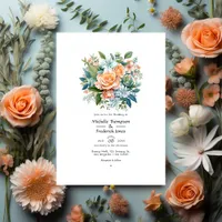 Peach, Sage, and Light Blue Floral Wedding Invitation