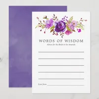 Purple and Violet Watercolor Bridal Shower Advice Invitation