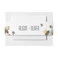 Bee Watercolor Wildflowers Wedding  Invitation Belly Band
