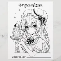 Color Me Page for Kids | Cupcakes and Anime Girl