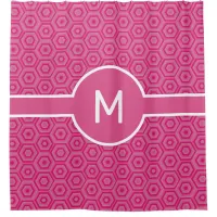 Pink Hexagons with Central Monogram Geometric Shower Curtain