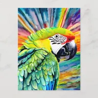 Cute AI Generated Watercolor Style Green Parrot Postcard