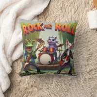 Vibrant Creatures Jamming in a Fantasy Landscape Throw Pillow