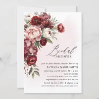 Modern Burgundy Pink Blush Floral Bridal Shower Invitation