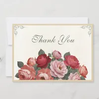 Vintage Style Florals - Pink Red Peach Roses Thank You Card