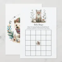 Boho Woodland Fox & Hedgehog Baby Shower Bingo Invitation