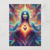 Psychedelic Sacred heart of Mary Postcard