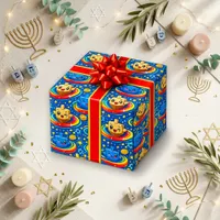 Cute Blue Kawaii Spinning Dreidel Wrapping Paper