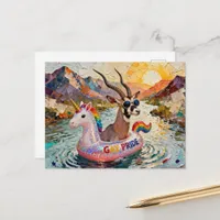 Fantasy Gazelle in a  Rainbow Unicorn Float  Postcard
