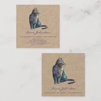 Watercolor Tabby Kitty Square Business Card