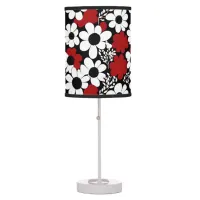 Pretty Floral Pattern in Red, Black and White Table Lamp