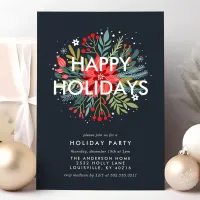 Happy Holidays Poinsettia Bouquet Christmas Party Holiday Card