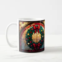 Stained Glass Style Wreath Happy Christmas to All Coffee Mug