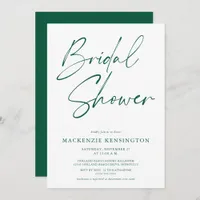 Modern Minimalist Dark Emerald Green Bridal Shower Invitation